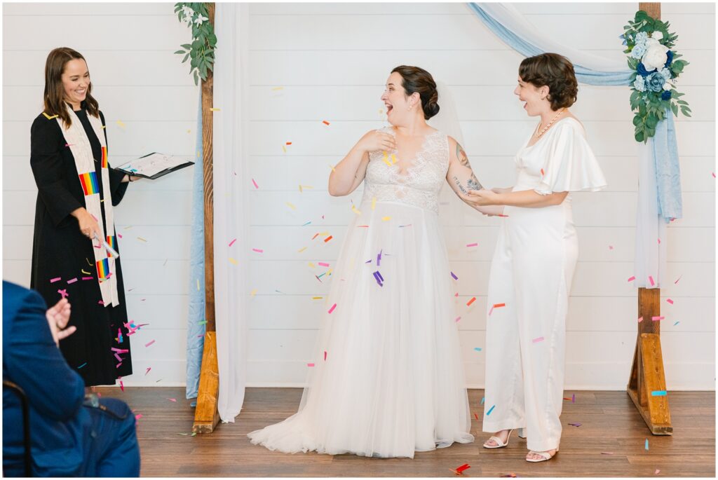 same-sex wedding ceremony with confetti