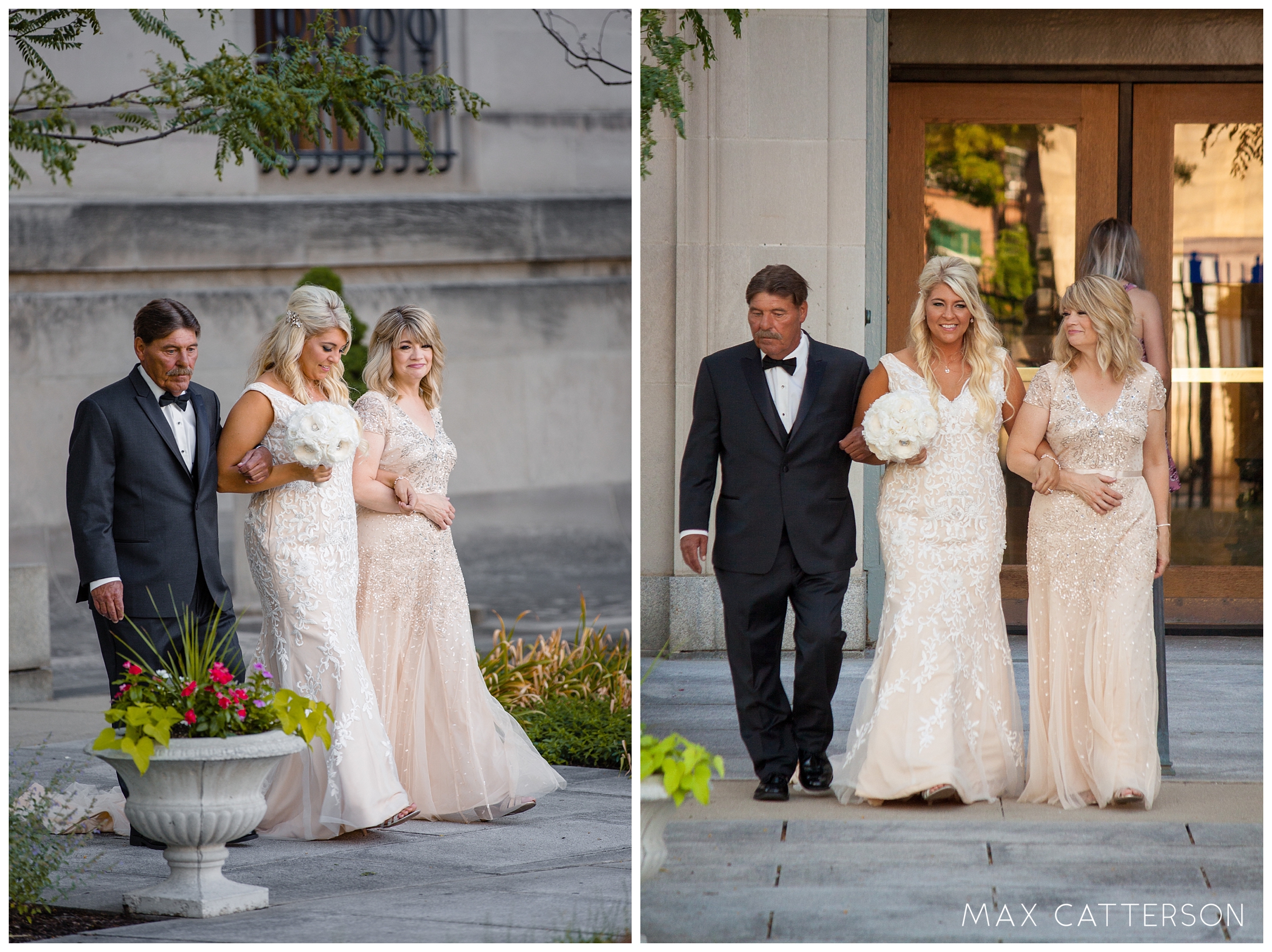 bride walking with parents