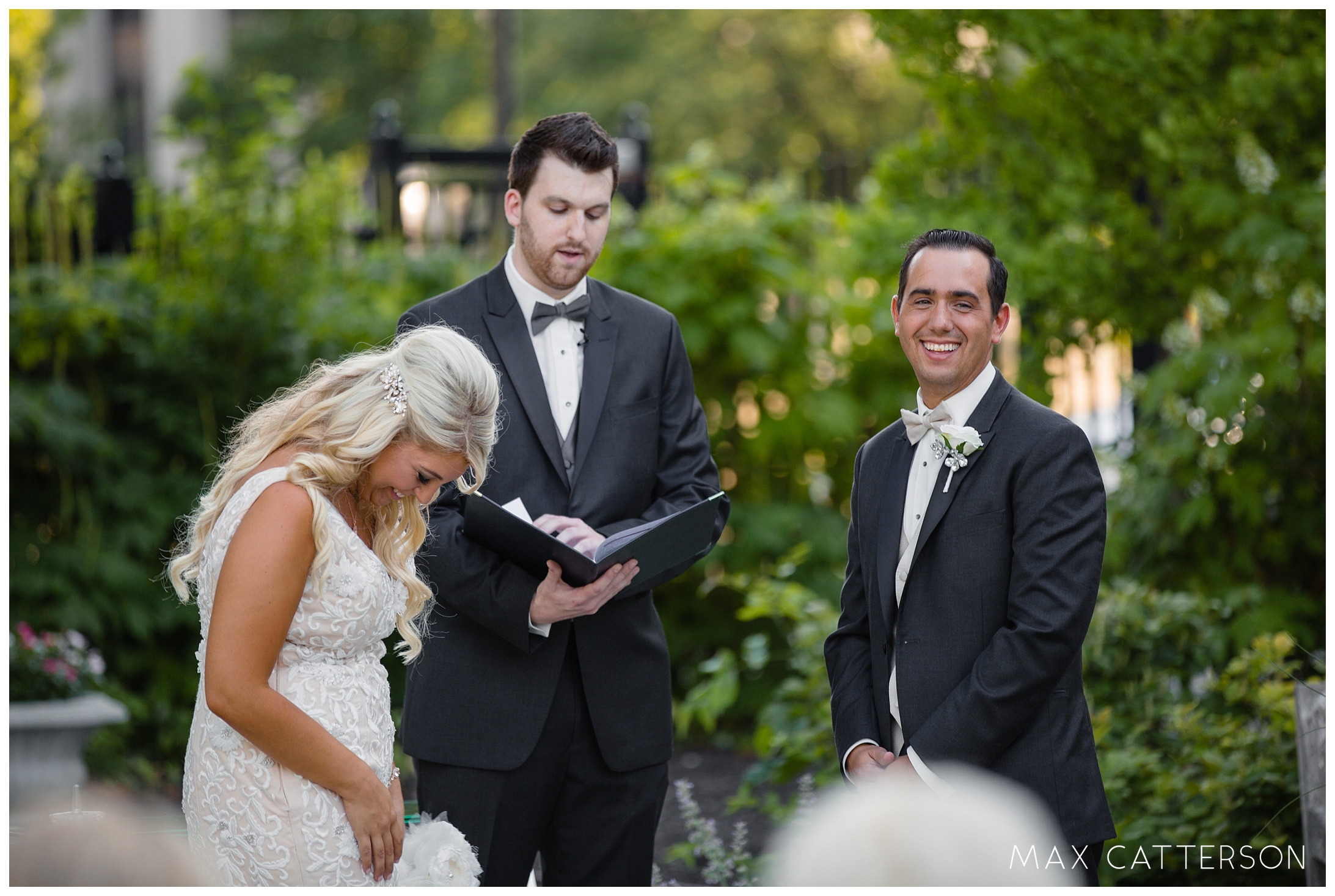 bride laughing during ceremony